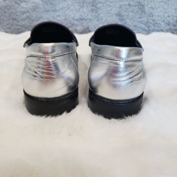Coach Jolene Shiny Silver Metallic Penny Loafers Women's Sizes NEW Classic - Picture 6 of 12